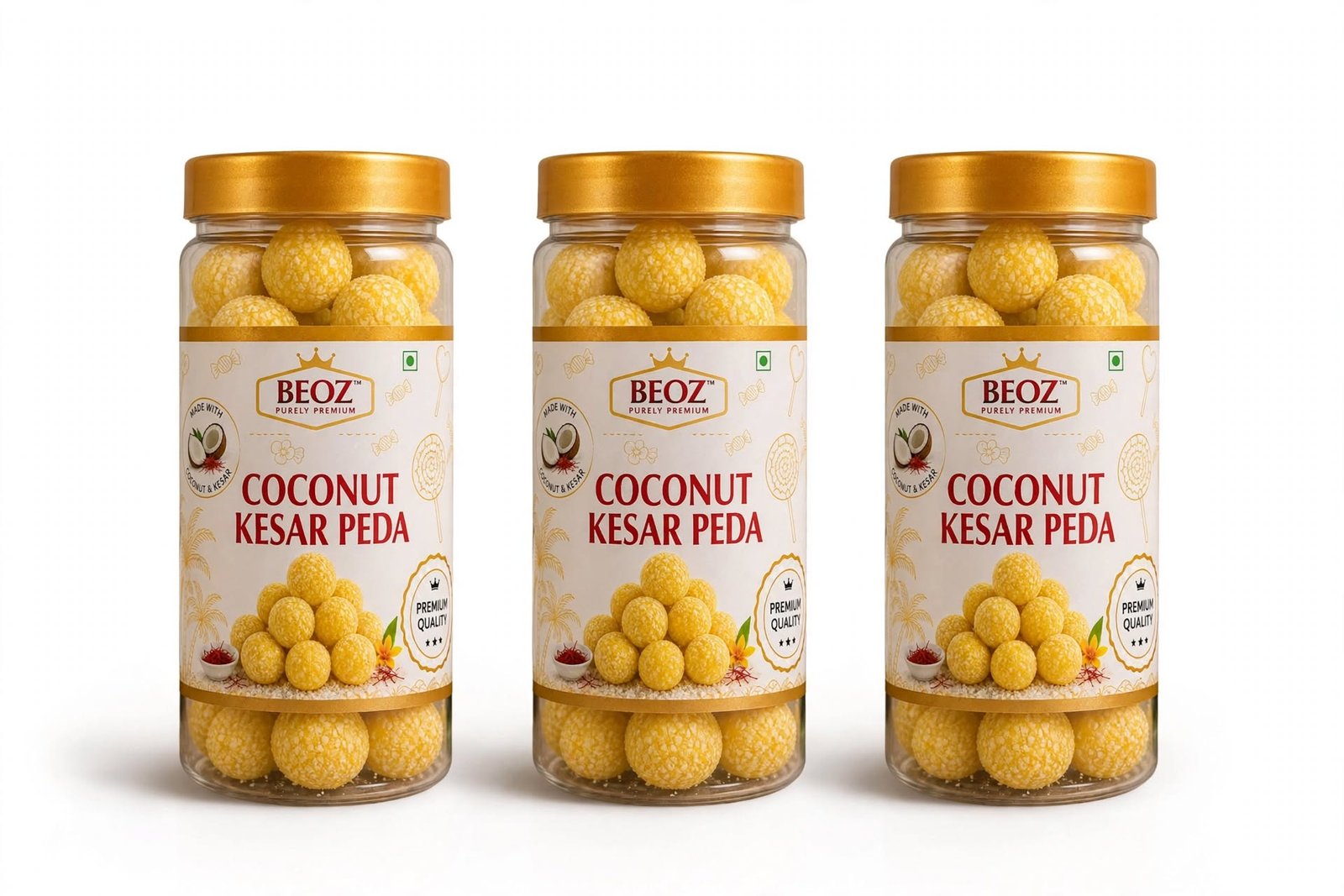 BEOZ Coconut Kesar Peda – Premium Coconut & Saffron Indian Sweet