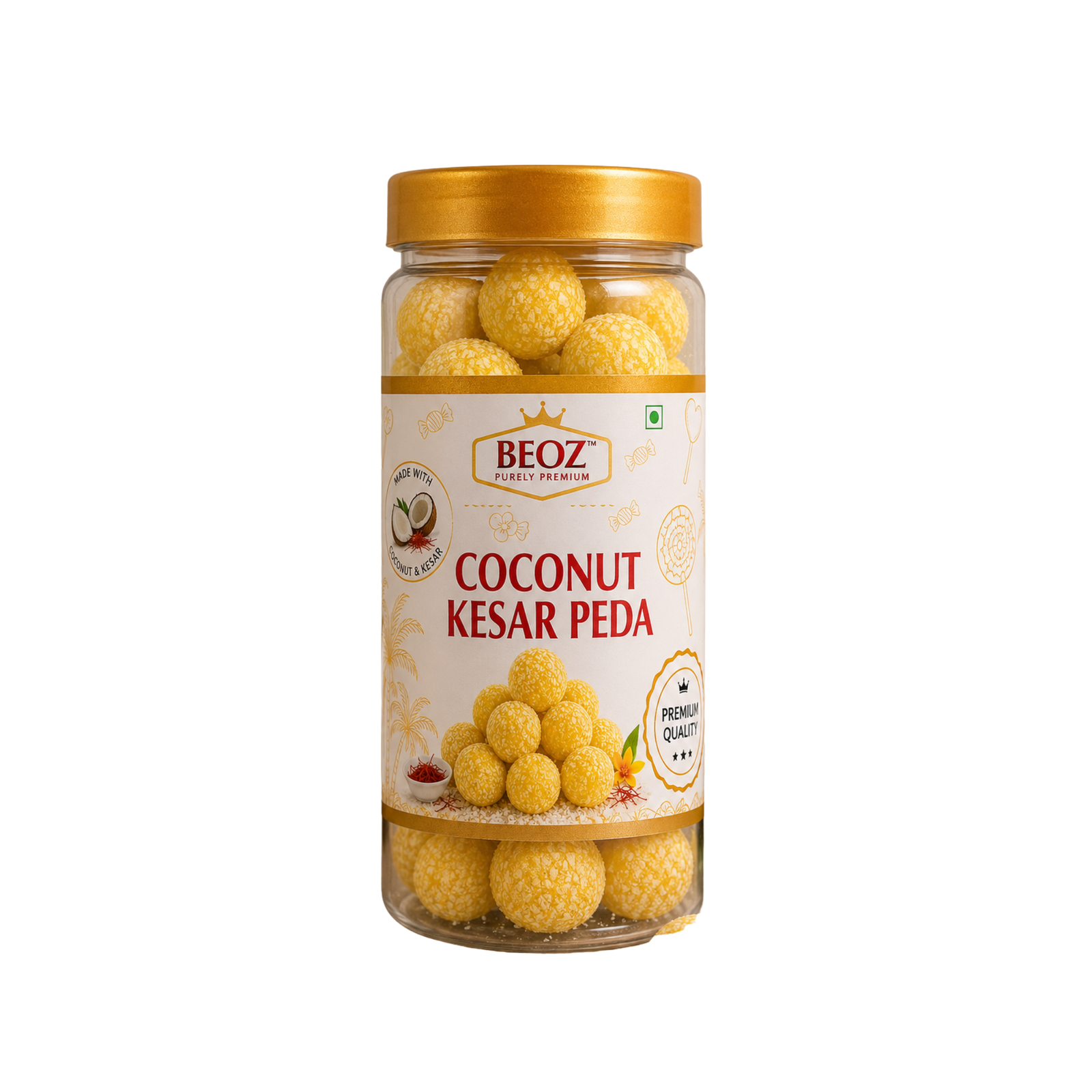 BEOZ Coconut Kesar Peda – Premium Coconut & Saffron Indian Sweet