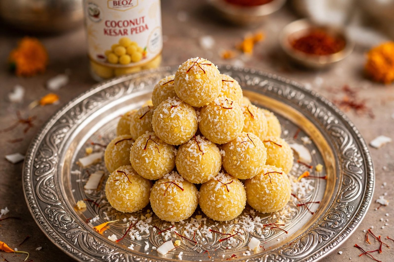 BEOZ Coconut Mango Peda – Premium Coconut & Mango Indian Sweet