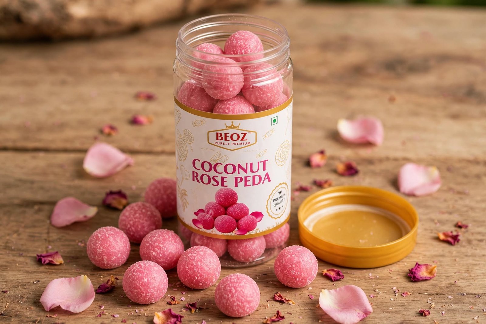 BEOZ Coconut Rose Peda – Premium Coconut & Rose Indian Sweet