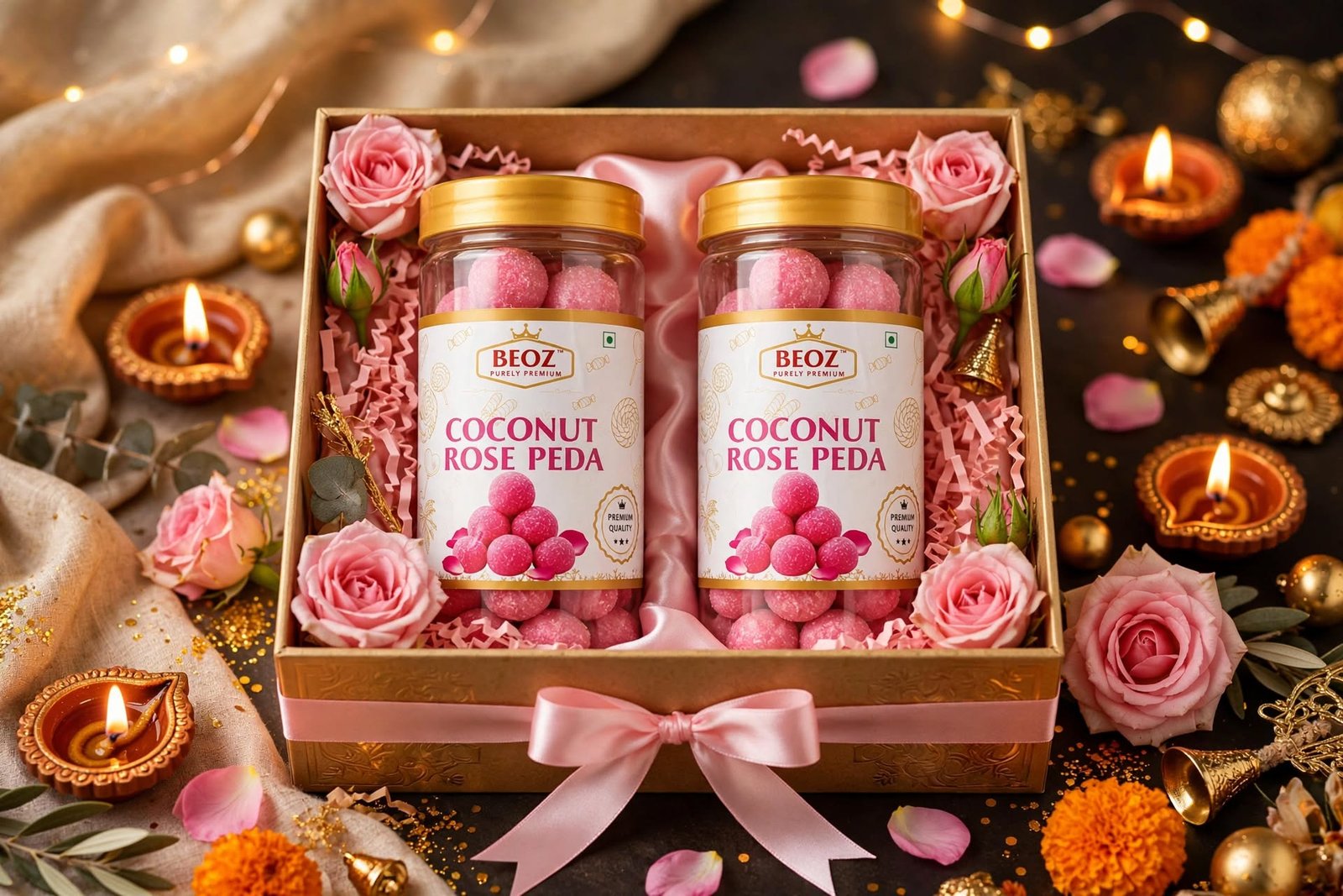 BEOZ Coconut Rose Peda – Premium Coconut & Rose Indian Sweet