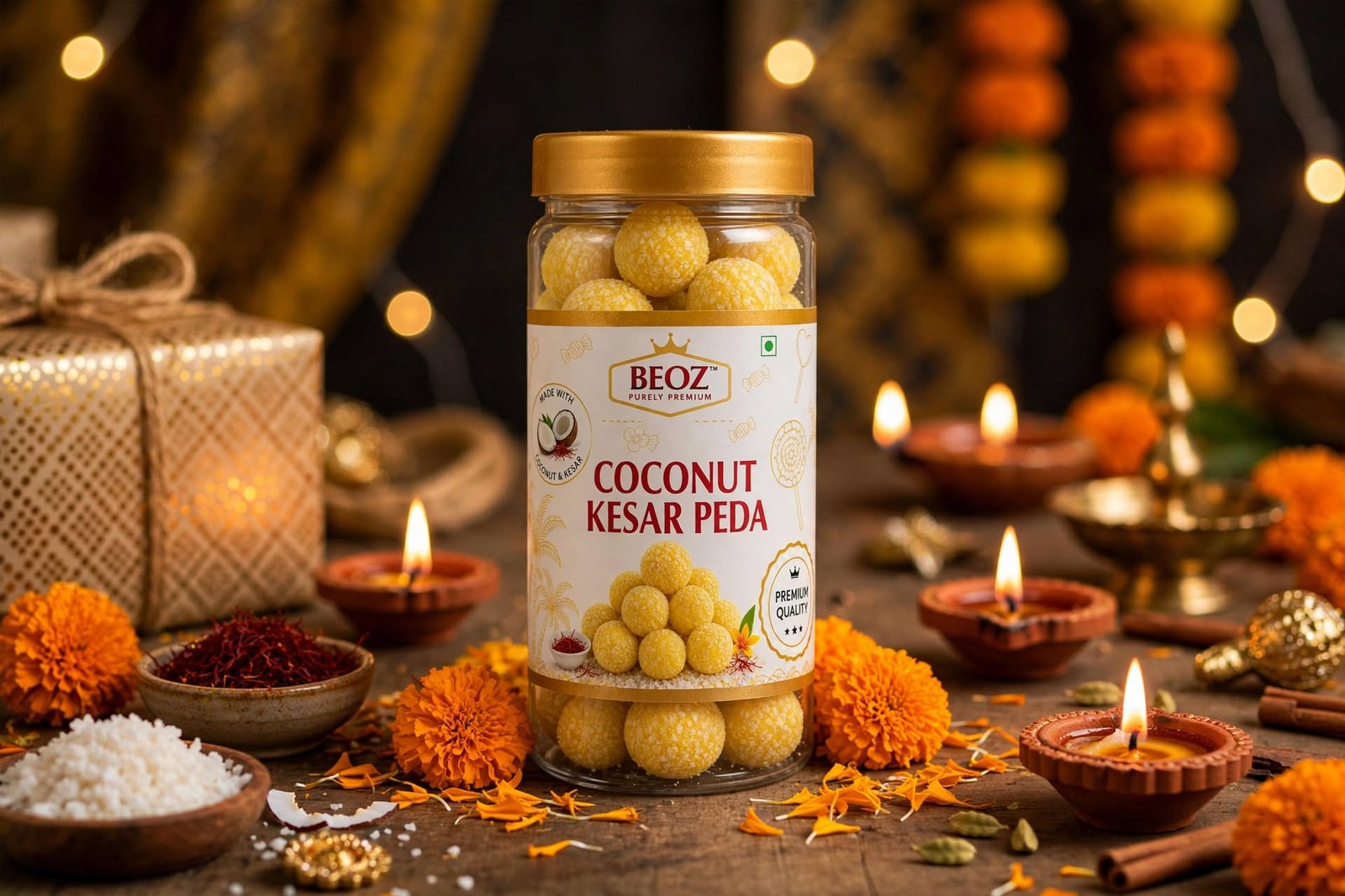 BEOZ Coconut Mango Peda – Premium Coconut & Mango Indian Sweet