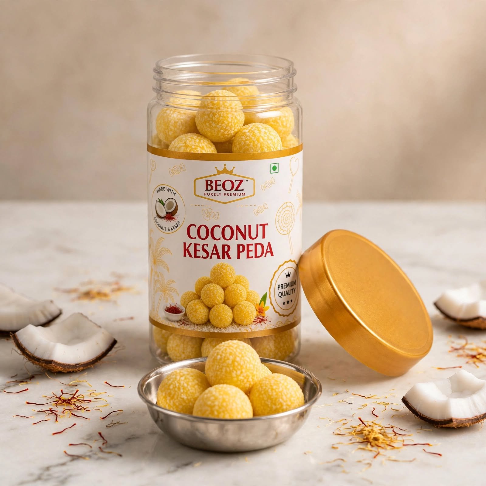 BEOZ Coconut Mango Peda – Premium Coconut & Mango Indian Sweet